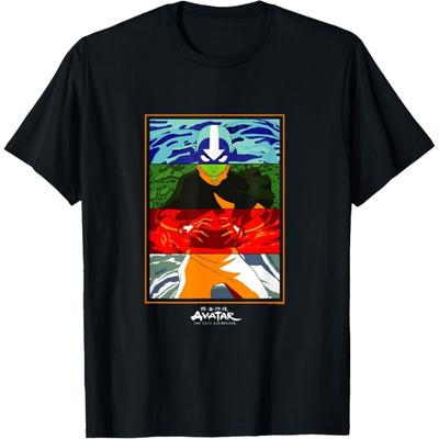 Avatar Aang Geteilte Elemente Porträt Farbspritzer Leuchtendes T-Shirt