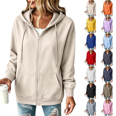Women's Color Zip Up Hooded Sweatshirt Casual Activewear Top