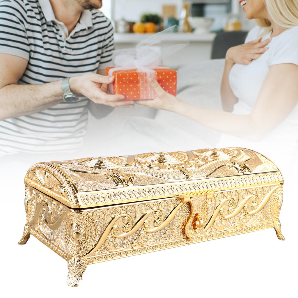 Vintage Jewelry Box Elegant Colorfast Alloy Rustproof Soft Lining Trinket Storage Box for Family Decor