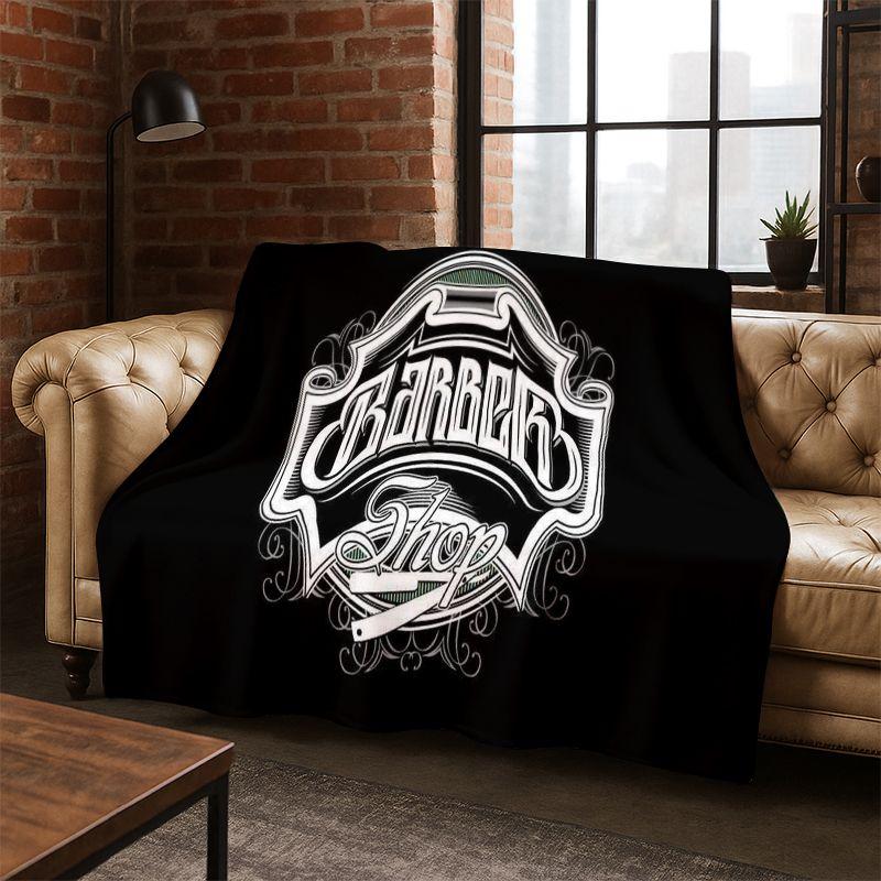 Vintage Barber Shop Logo Cartoon Flannel Blanket Soft Warm Throw Blanket for Bedroom Living Room Bed Travel Camping Picnic Gift