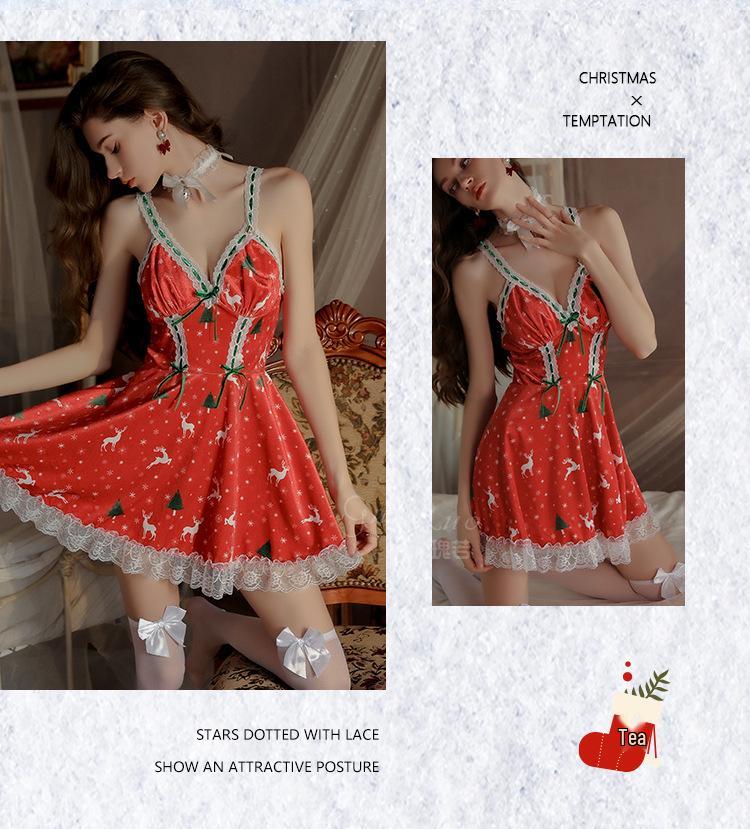 Guiruo Damen Sexy Samt Weihnachts-Nachthemd Set - Leidenschaftliche Tiefer Ausschnitt Dessous Übergröße