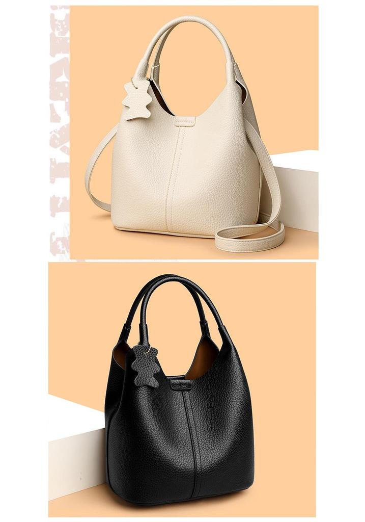 2025 High-End Genuine Leather Women's Shopping Basket Bag with Double-Sided Texture and Leather Tag.