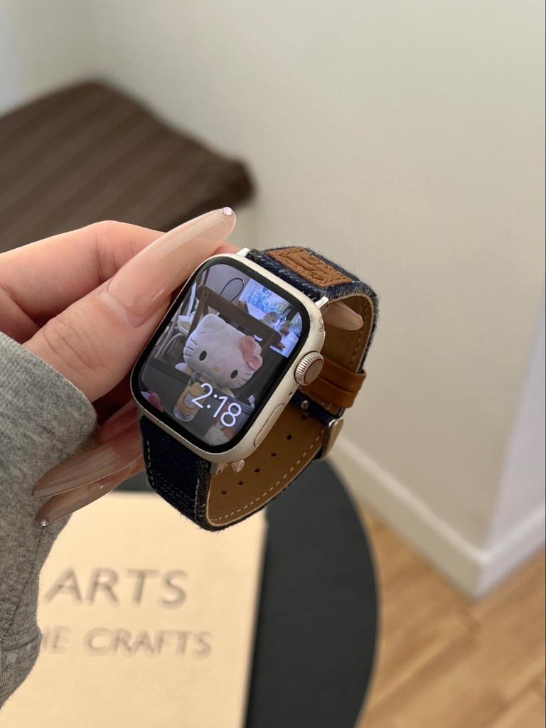 Colorful Woolen Plaid Leather Strap for Apple Watch Series 10/9/8/7/SE