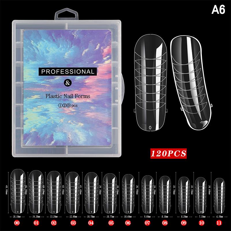 120 Pcs/Set Clear Dual Forms False Nails Full Cover Quick Building Gel Mold Tips Nail Extension Molds Upper Forms For Nails Tips