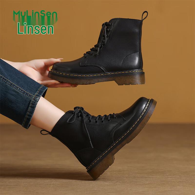 Mulin Sen Women s Autumn/Winter Martin Short Leather Work Boots 37 чёрный