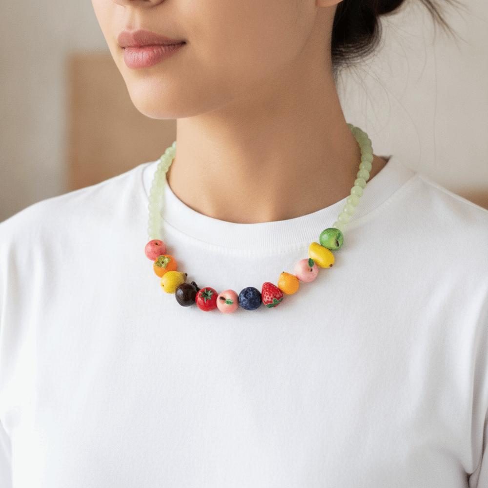 Bunte Perlen Früchte Choker Blaubeeren Perlen Schlüsselbein Kette Mode Perlen Frucht Halskette Damen