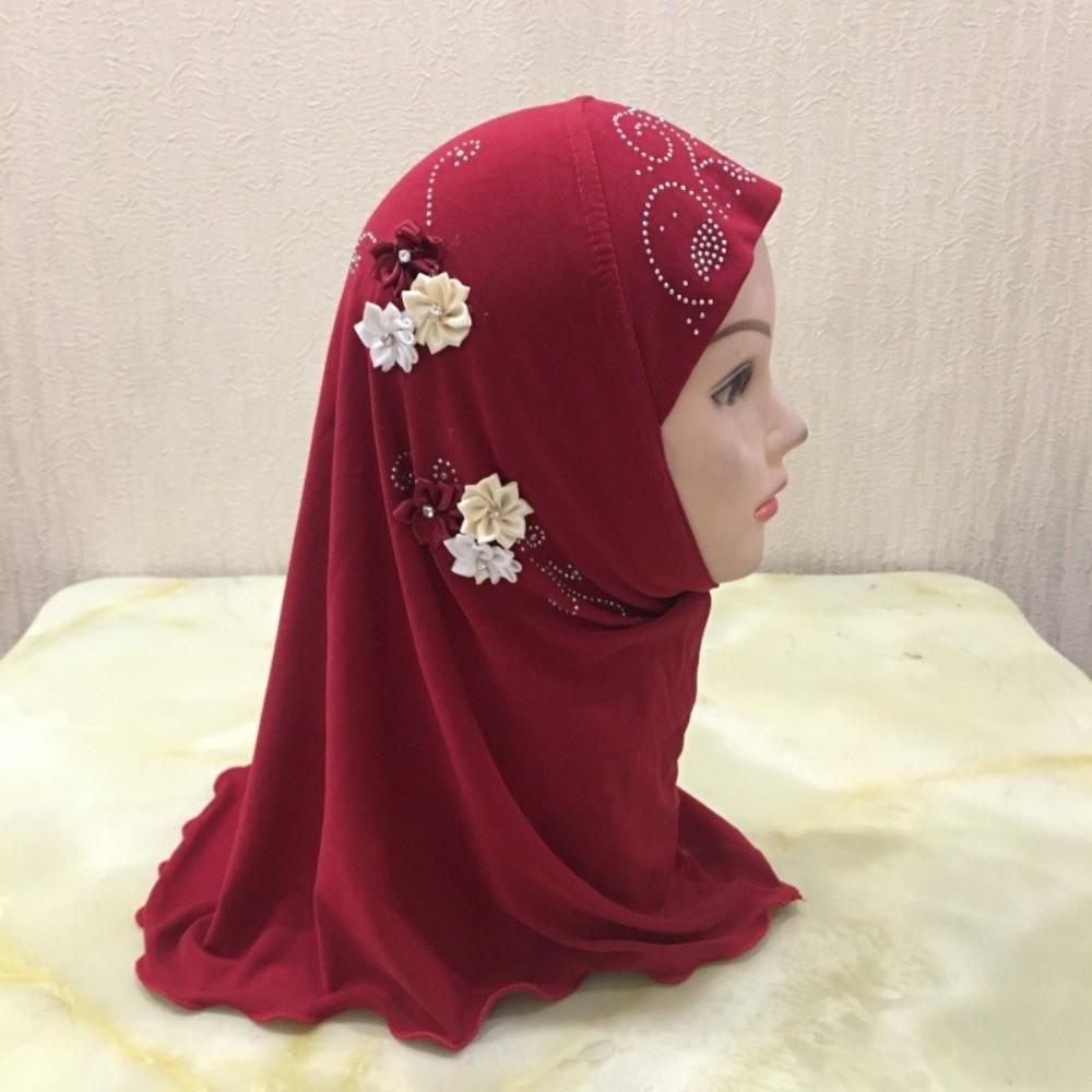 Jersey Material Kids Hijab Flower Design Islamic Headscarf Cute Girls Hijab Eid
