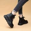 Fashion Punk Style Combat Chunky Booties with Laces Women's Ankle Boots Round Toe Leather Female Short Shoes Platform Lace-up On Offer