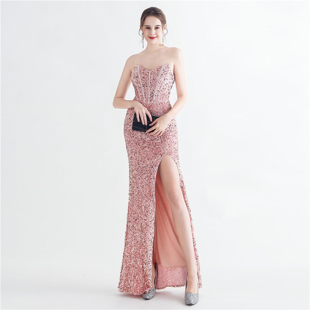 New Symphony Beads Back Strap Corset Corset Side Split Tube Top Fishbone Evening Dress