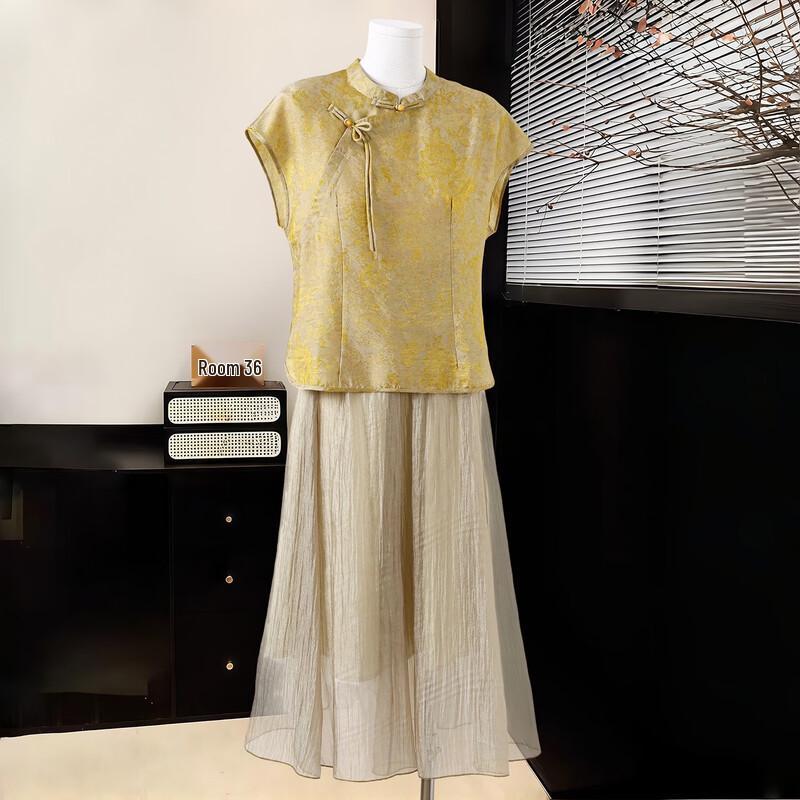 Datang Furen 2026 Summer New Chinese Style Jacquard Two-piece Set for Middle-aged Women