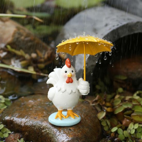 Holding Yellow Umbrella Chicken Figurine Cartoon Chick Resin Statue Sculpture Home Office Desktop Decoration Ornament