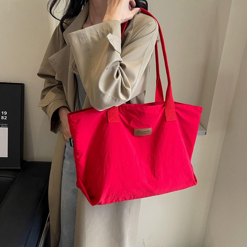 Solid Color Tote Bag Women's Large Capacity Shoulder Bag Student Classes Book Bag