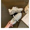 Cowhide Version Lace Splicing Casual Sports Shoes Pearl Belt Inner Height Increase Thick Sole Women