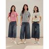 INMAN Women's Gradient Washed Cropped Denim Jeans