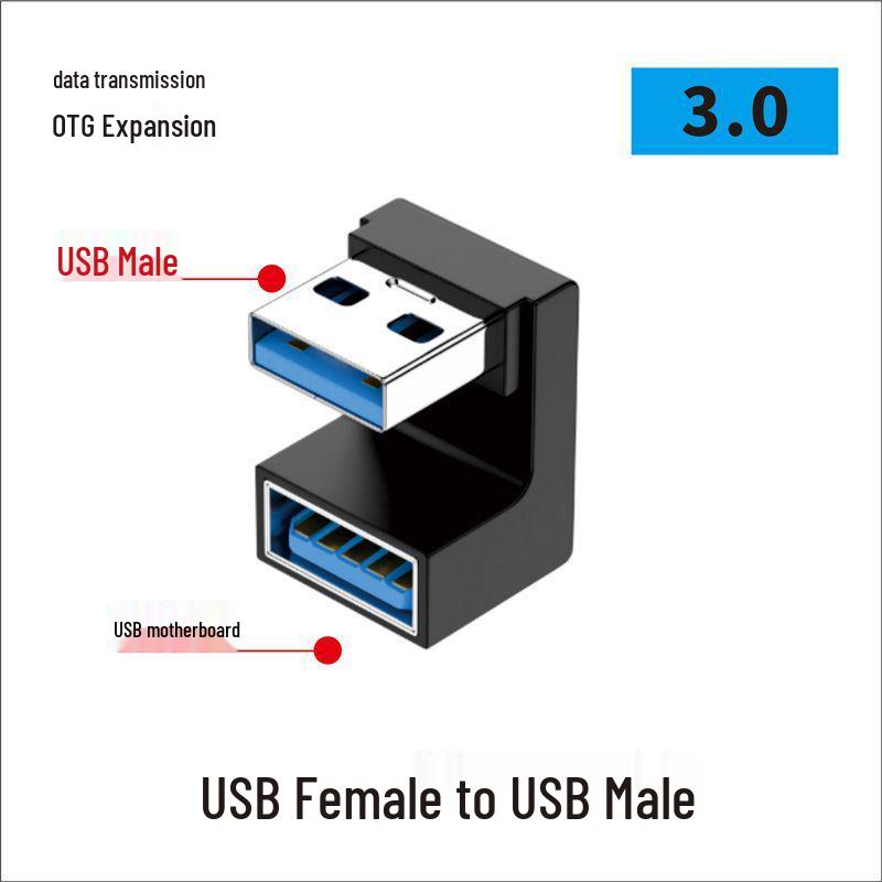 USB Type-C Adapter: Male-Female-Male-Female, 90° L/U-Shaped Thunderbolt 3 Elbow for Computers