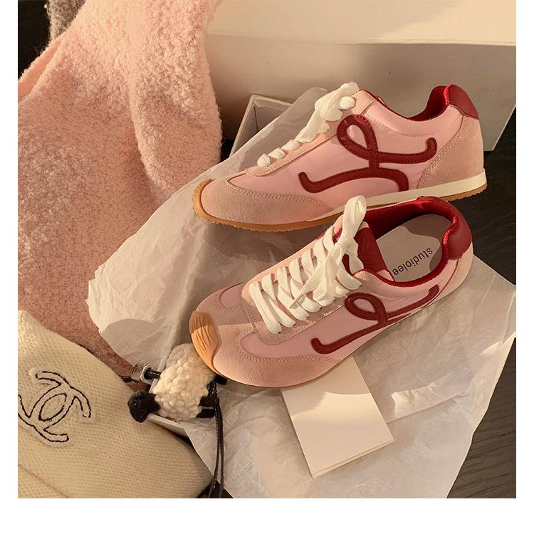 Cowhide version of grape mother, the same leather casual sports shoes, tilted head, contrasting colors, splicing lace-up German training shoes, women'