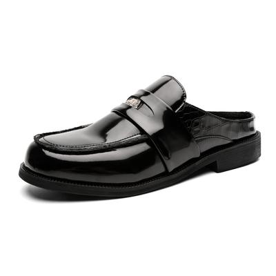 Große Größe 46 Sandalen zum Hineinschlüpfen Mules zum Überziehen Halbschuhe zum Hineinschlüpfen für Herren Lackleder Flache Sneaker Backless Loafers Freizeitschuhe