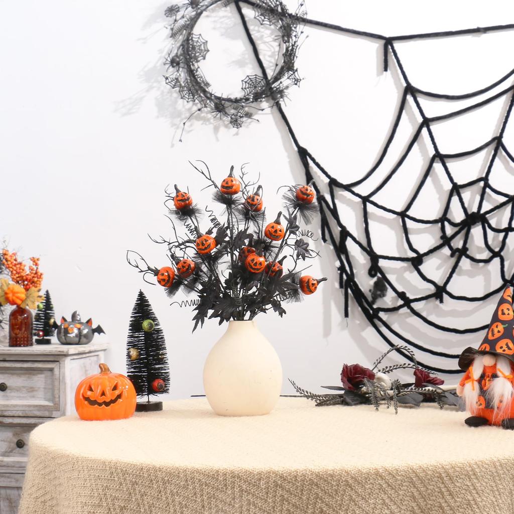 Halloween Scary Decoration Black Pumpkin Stem Bouquet Party Decor Spooky Holiday Atmosphere Floral Arrangement