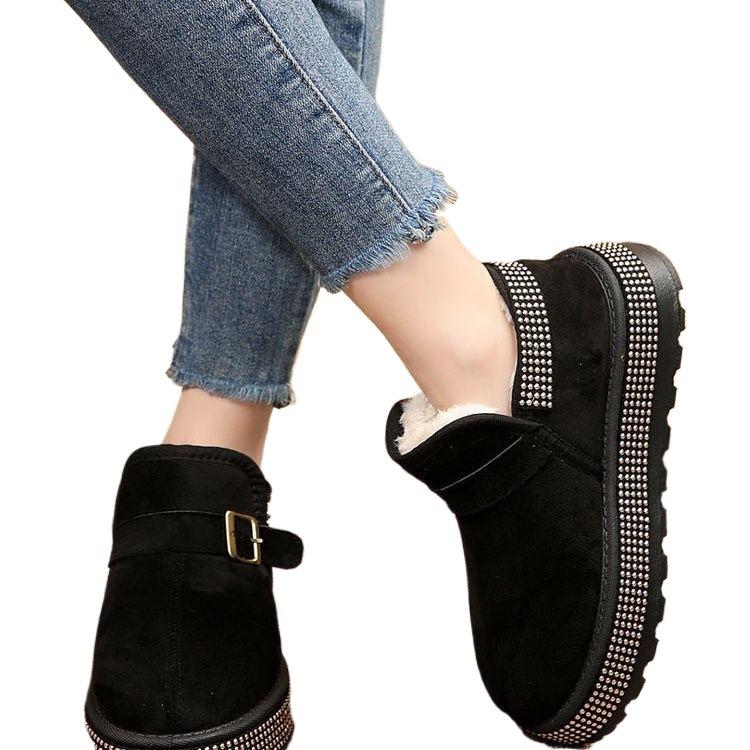 Snow boots one pedal winter new loose large size thick-soled piled thickened warm non-slip cotton shoes short boots