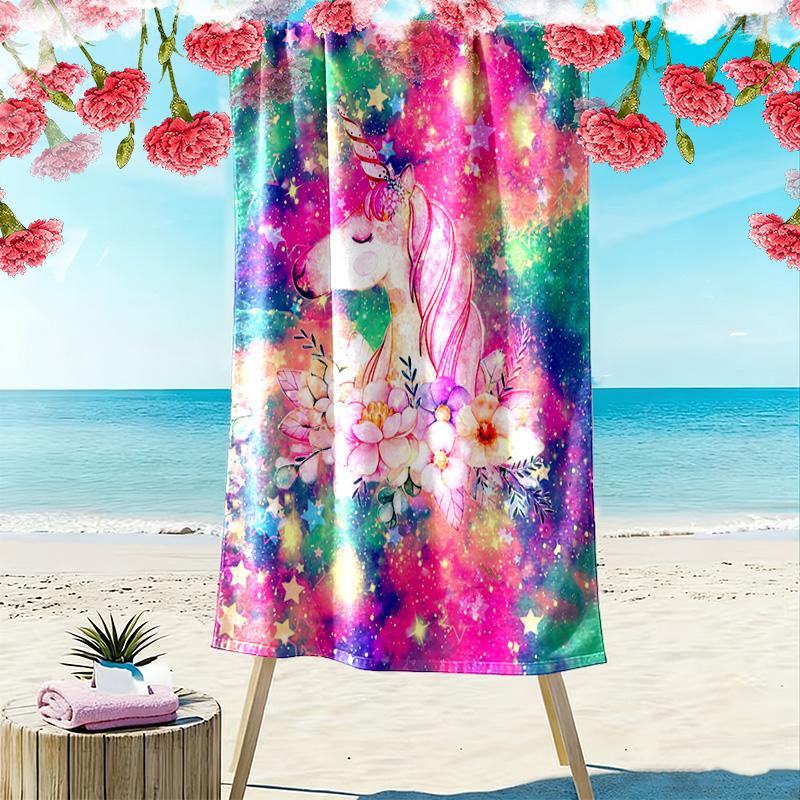 Galaxy Uni-horse Print Beach Towel, Large Soft Quick Dry Towel for Beach Camping Swimming