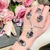 Original Women Sparkling Amethyst Snake Head Wedding Jewelry Sets White Gold Plated Banquet Ring/Earring/Necklace/Bracelet Chain