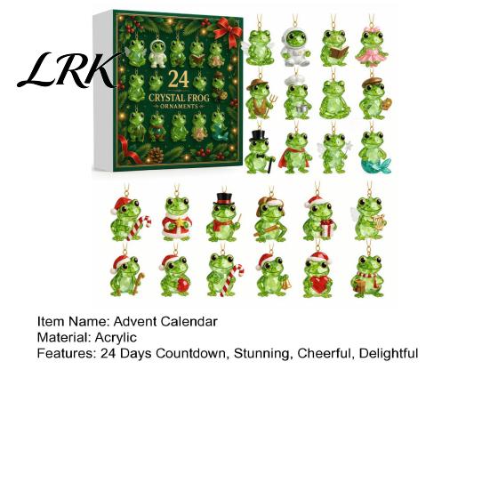 Weihnachtsthema Ornamente Frosch Adventskalender 2026, 24 Tage 2D Acryl Kristallmuster Partygeschenke Countdown-Kalender, Frosch-Thema Hängend für Wand,