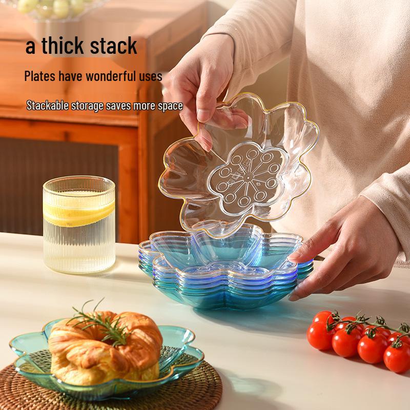 Elegant Gold-Edged Plastic Fruit Plate - Stylish Square Bone Dish for High-End Living Room Decor