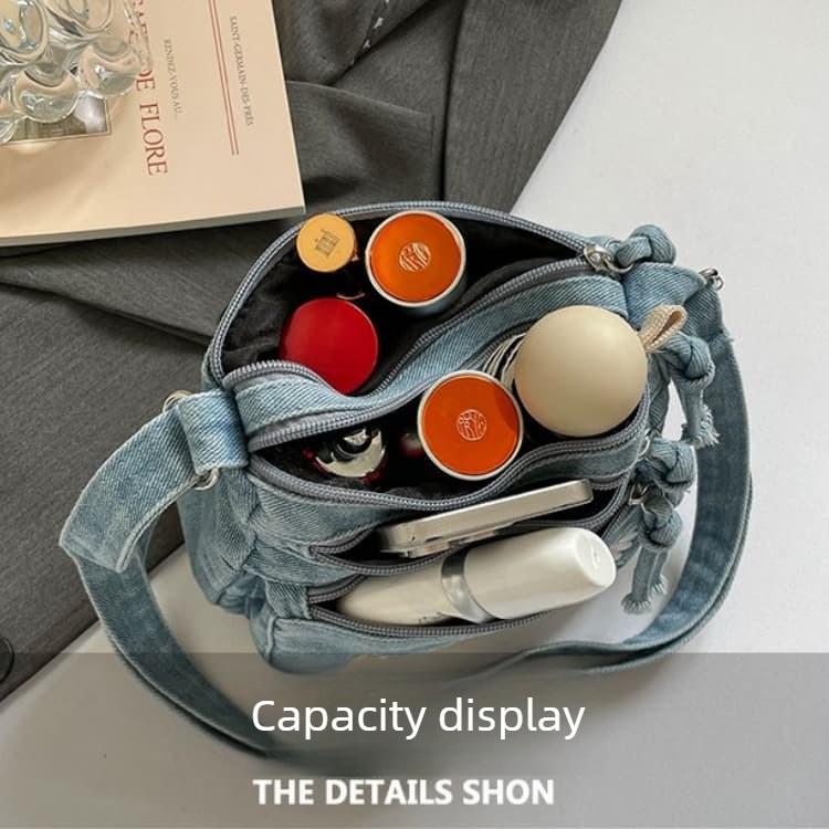 Borsa a tracolla in denim con ricamo di margherite Borsa a spalla da donna