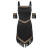 Womens Native Tribe Princess Cosplay Dress Armbands Retro Pattern Trim Tassel Irregular Hem Sling Aboriginal Faux Suede Costume