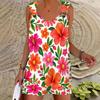 Women Plus Size Floral Printed Ring Strap Sleeveless Curved Hem Tank Top Pocket Shorts Two Piece Set