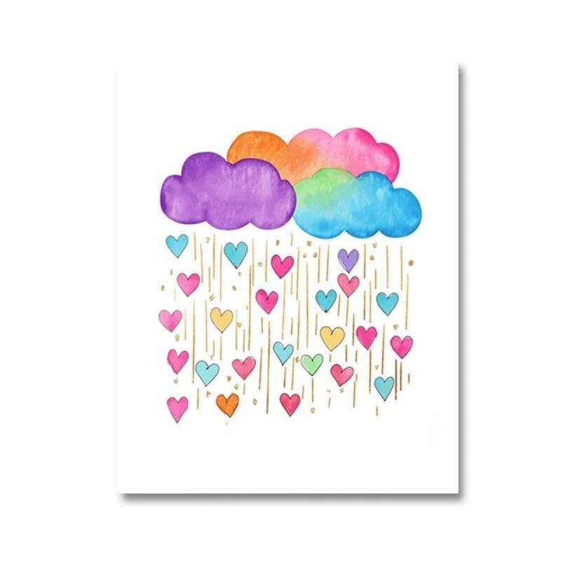 

Настенное искусство с единорогом Декор для комнаты девочки Картина на холсте с золотыми блестками единорога Облако Радужные принты Картина 20x30cm no frame