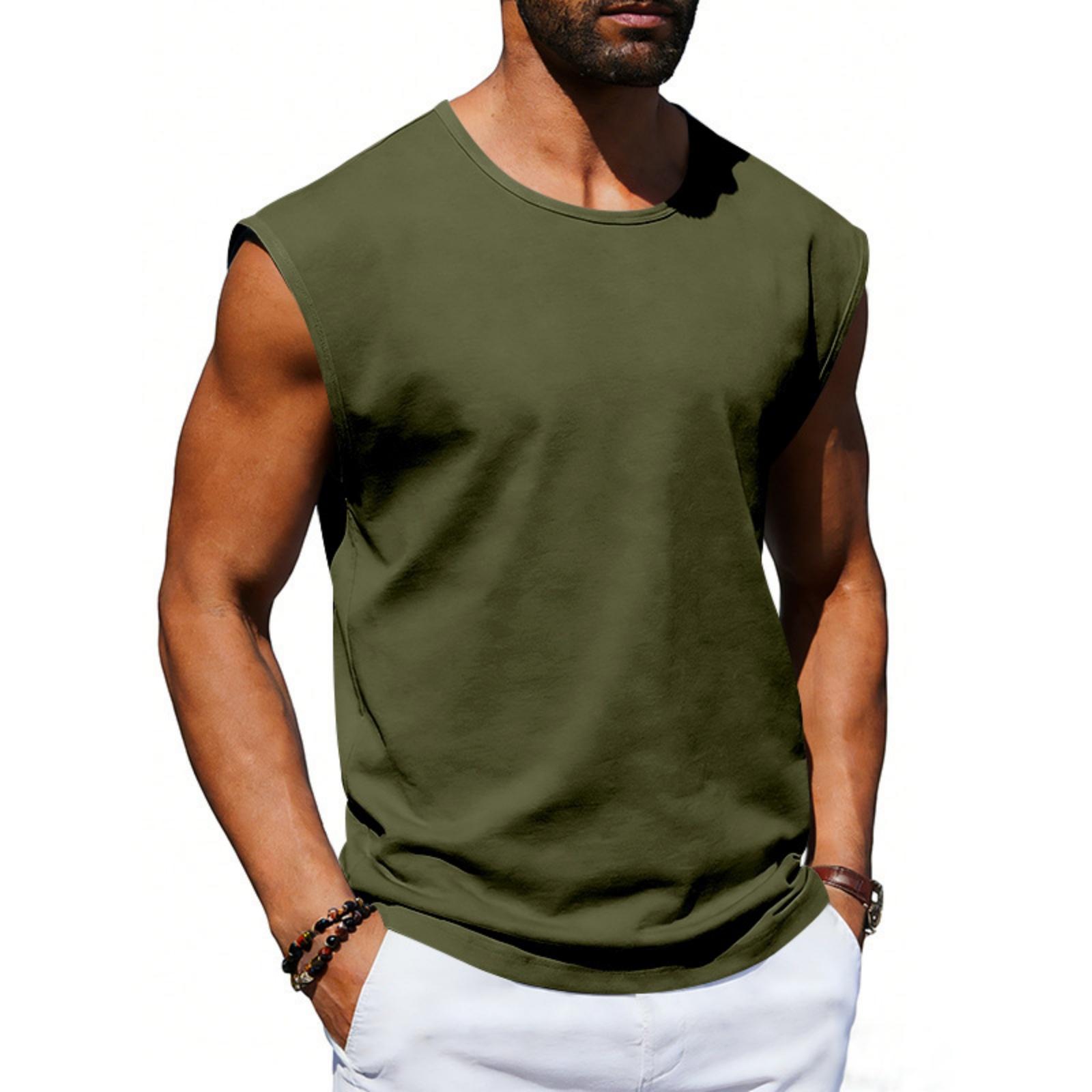 

Мужской цветной спортивный жилет без рукавов с круглым вырезом, дышащий, свободный, для фитнеса, модный L армия зеленый