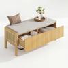 Shoe Bench, Storage Bench, Seating Cabinet, Side Panels with Rattan Weave, 2 Drawers, Color: Natural, Dimensions: 113 × 45.5 × 40 cm