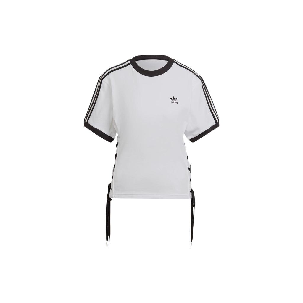 Adidas Originals Trefoil Stripe Crew Neck Sport Tee Women Tops White HK5062