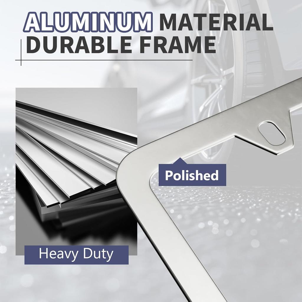 License Plate Frames Covers Combo - 2 Pack Clear Flat Car Tag Protectors Unbreakable and Aluminum Standard US License Plate Holder with Screws,Chrome