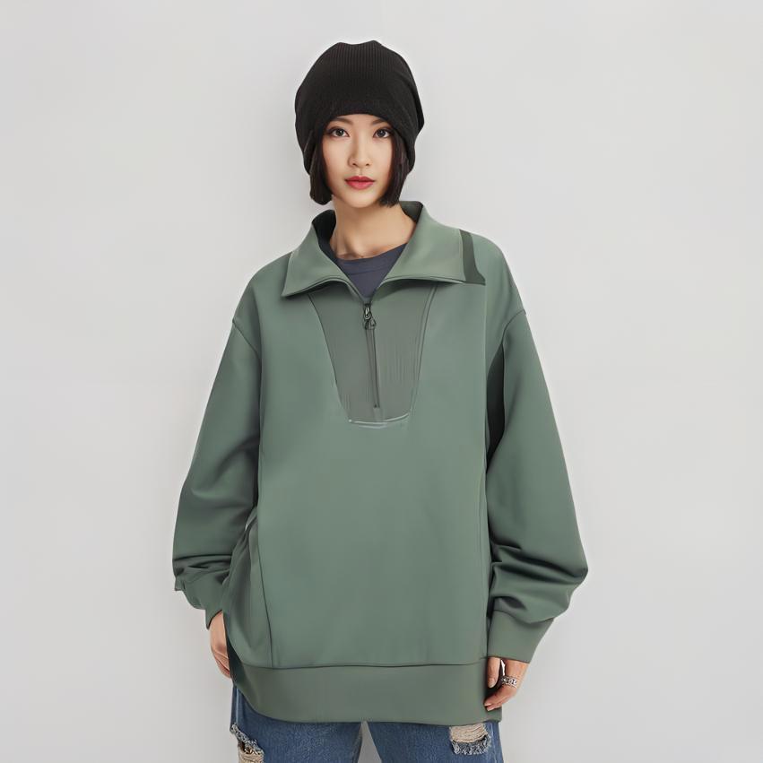 Anta Training Series Solid Color Polo Neck Comfortable Breathable Versatile Casual Loose Sweatshirt Women sweatshirt Fruit-Tea-Green 162447730N-4