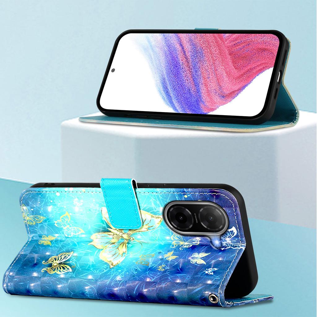 For Xiaomi Poco C71 4G/Xiaomi Redmi A5 4G (171.7*77.8*8.3mm) Lærveske Mønstertrykk Lommebok Støtte Mobilcover med Stropp