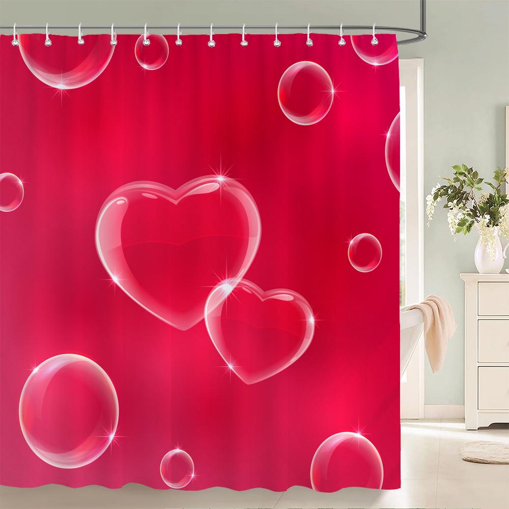 Red Love Valentine'S Day Printed Bathroom Shower Curtain Large 230X180 Waterproof Cloth Pink Lovey Romantic Bath Curtains Decor
