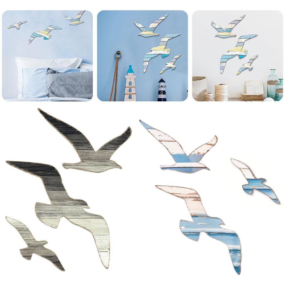 3pcs Bird Themed 2D Irregular Wooden Pendant Seagull Swallow Pigeon Wall Hanging Decoration Coastal Nautical Home Bedroom Decor
