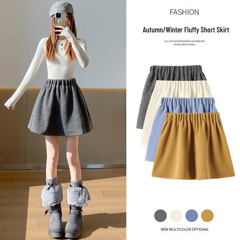 

Thickened Lambswool A-Line Winter Skirt - Stylish Petite Versatile Design L серый