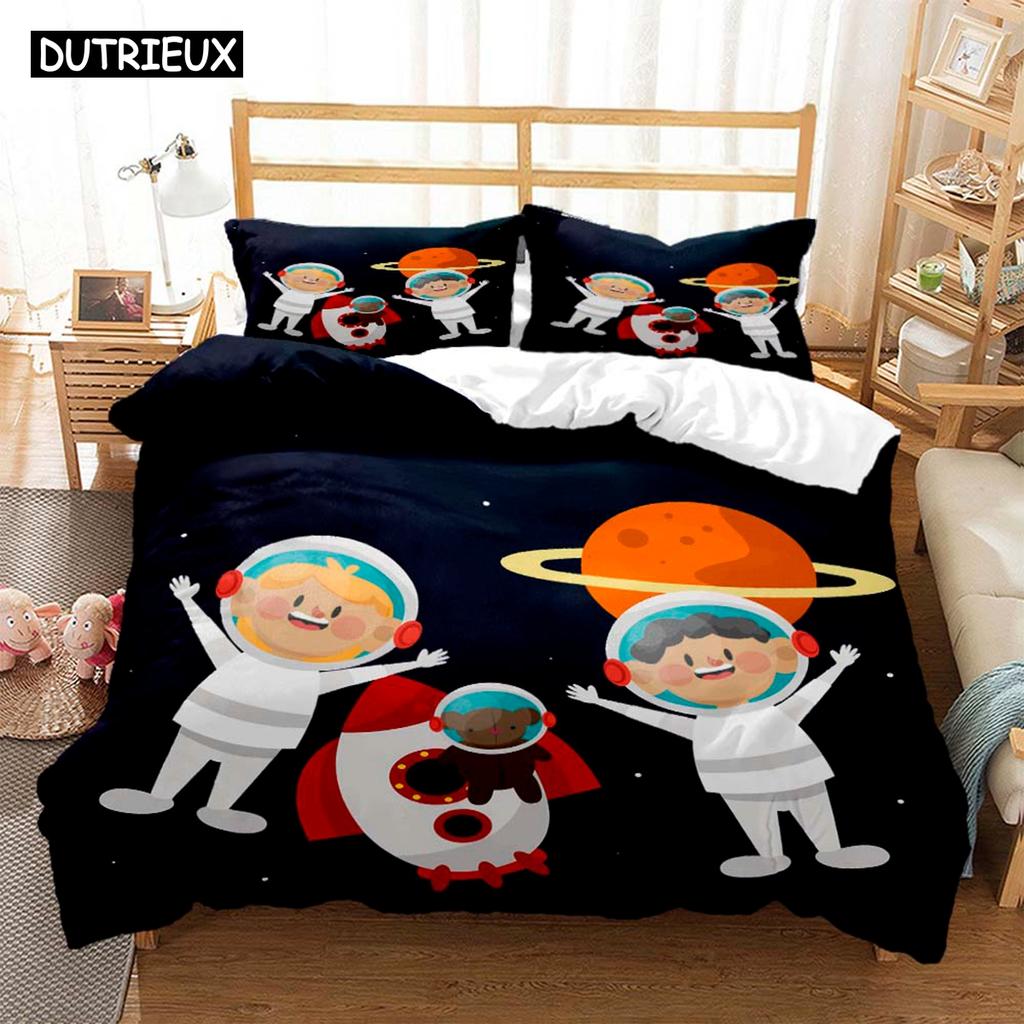 Zestawy pościeli z nadrukiem cyfrowym z motywem astronauty z poliestru dla dzieci, dla dzieci, dla chłopców, dla nastolatków