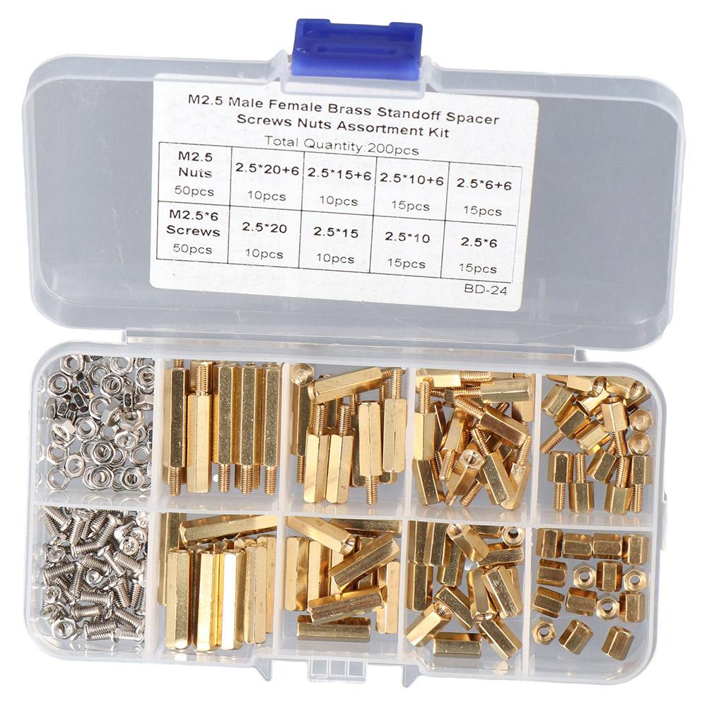 200 Pcs M2.5 Standoff Screw Nut Assortment Kit Gold Nut & Bolt Sets DIY Electronic Projects