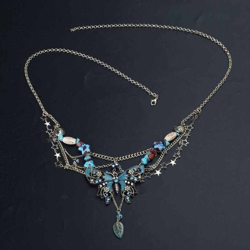 Chaîne de taille élégante à breloque papillon à plusieurs couches avec pompons, chaîne de corps ajustable, accessoire de mode pour les fêtes