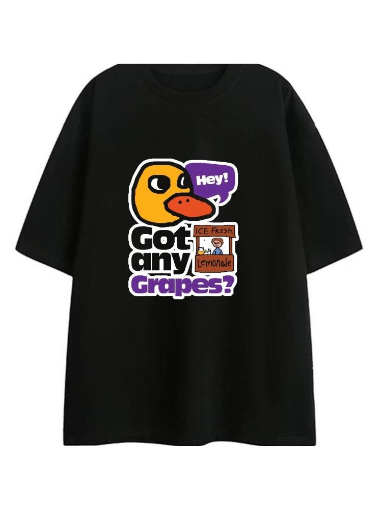 Womens Playful Grapes and Ducks Joke Print TShirt Cotton Crew Neck Short Sleeve TShirt Casual Party Wear for Everyday Styling