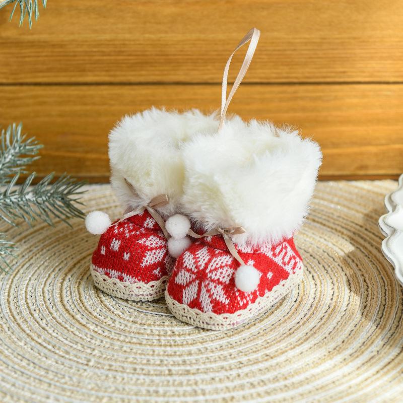 Festive Furry Christmas Ornament Mini Boot Tree Hanging Decoration Charm for Xmas Holiday Party Home Wall Decor Party Gift
