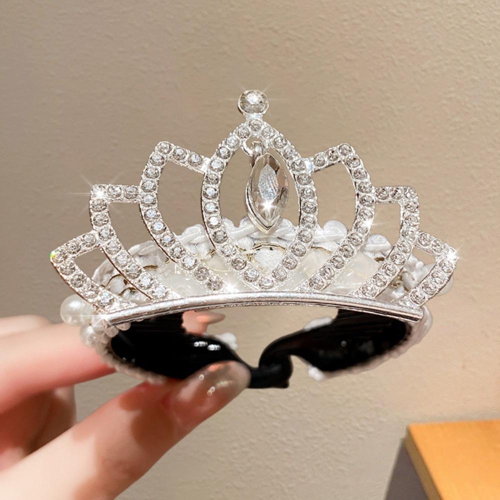 High Ponytail Fixed Artifact Children's New Year Crown Pearl Hair Clip Crab Women/Kids