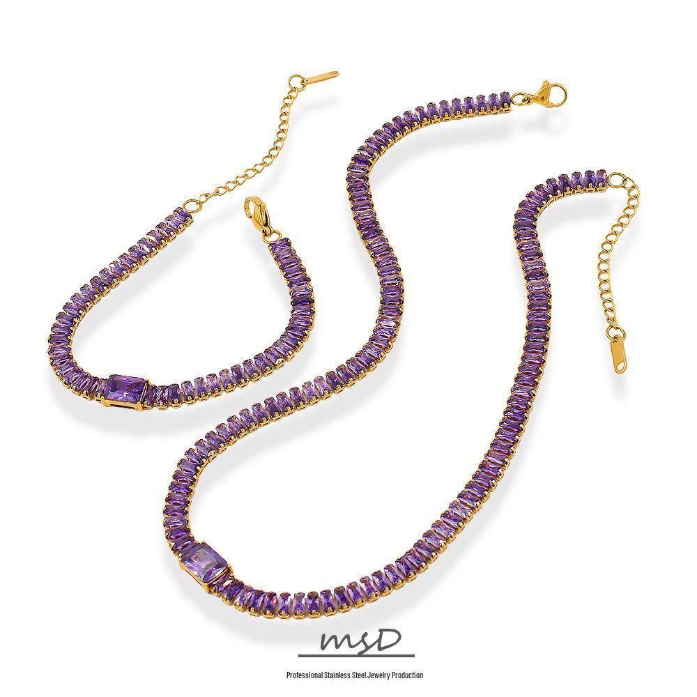Retro Geometric Multi-Color Zircon Bracelet & Necklace Set Bracelet