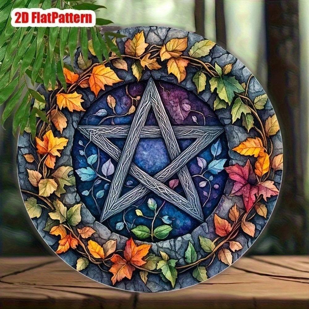 Vintage Pentagram Metal Wall Art Round Aluminum Sign Gothic Home Decor Halloween Christmas Gift
