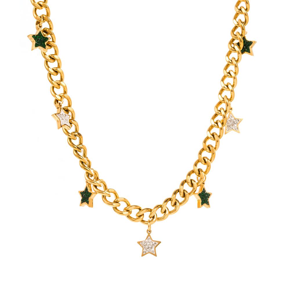 Vintage Stainless Steel 18K Gold Plated Chain Eye Star Charm Necklace for Women Jewelry Sweater Chain