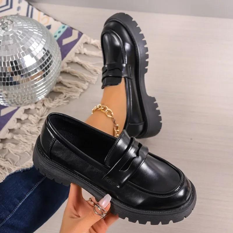 Fashion Female Shoes on Sale 2024 High Quality Slip on Women Pumps Autumn Round Toe Solid  Dress Platform Block Heel Large Size Loafers